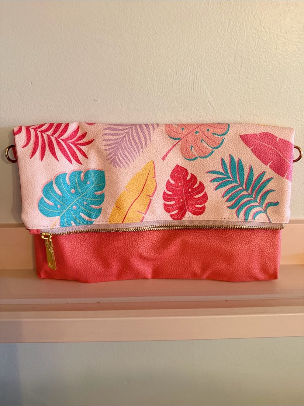 Tropical Fold-Over Clutch Wristlet in Pink Coral